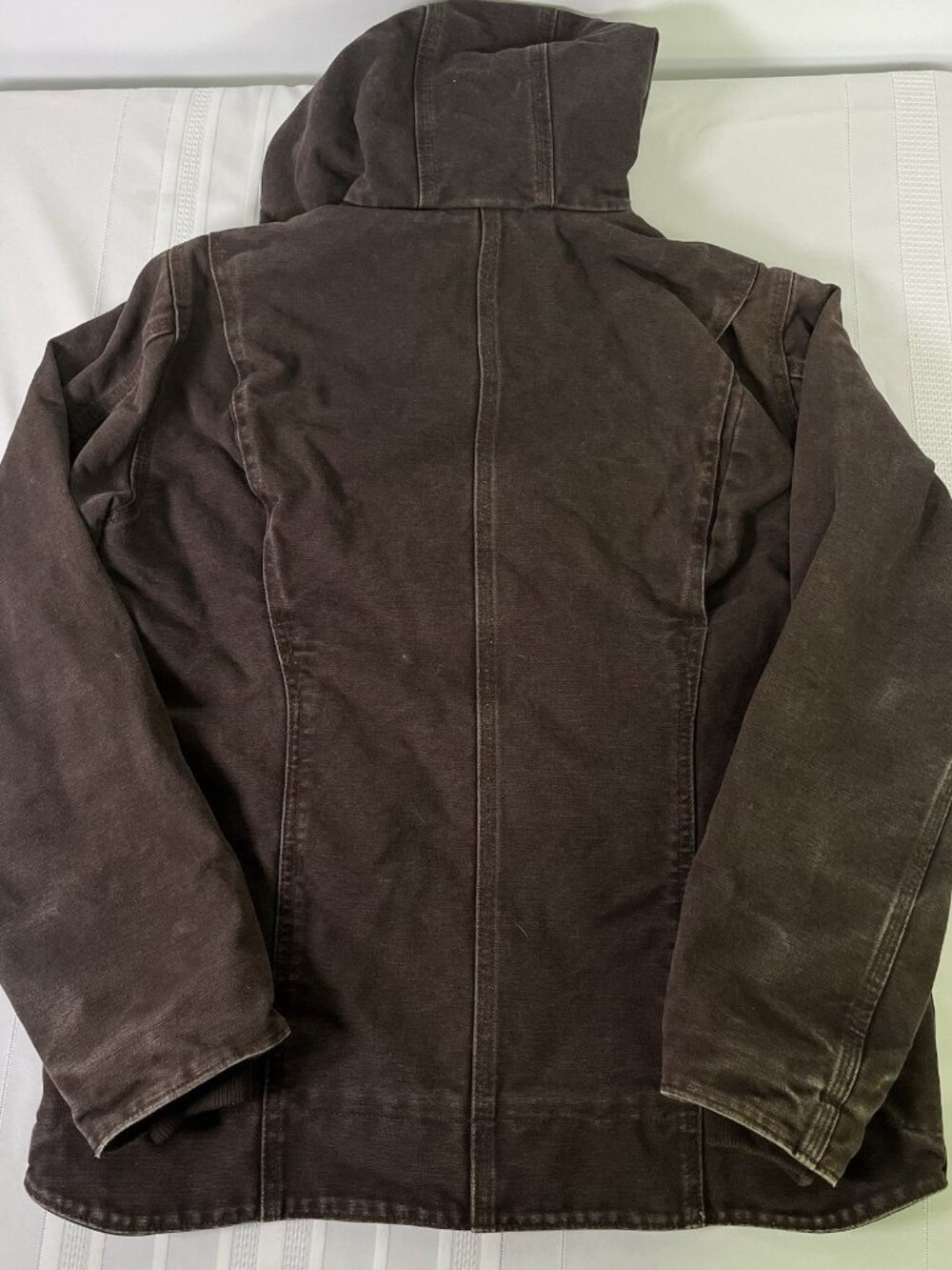 Vintage Carhartt Sherpa Lined Hooded Duck Canvas Work Jacket Brown Women’s Small - Picture 7 of 8